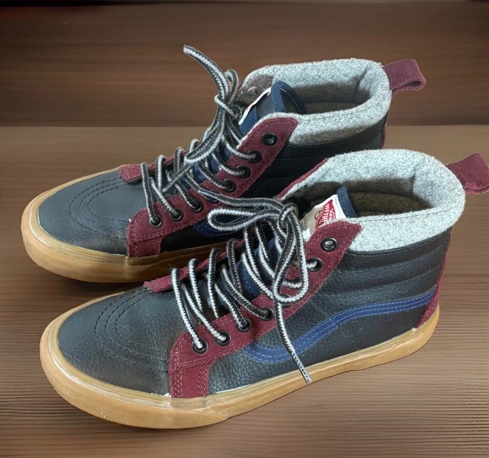 Vans Sk8-Hi MTE Black Burgundy Suede Leather Men 6.5 Women 8 Sneakers Boots